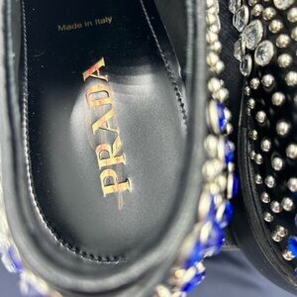 Men's Prada, black leather derby, shoes with studs and rhinestones size 11 I - Picture 3 of 12